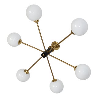 Vintage Chandelier in Brass, Glass and Metal by Stilnovo, 1960s For Sale