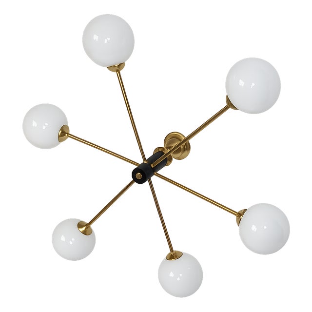 Vintage Chandelier in Brass, Glass and Metal by Stilnovo, 1960s For Sale