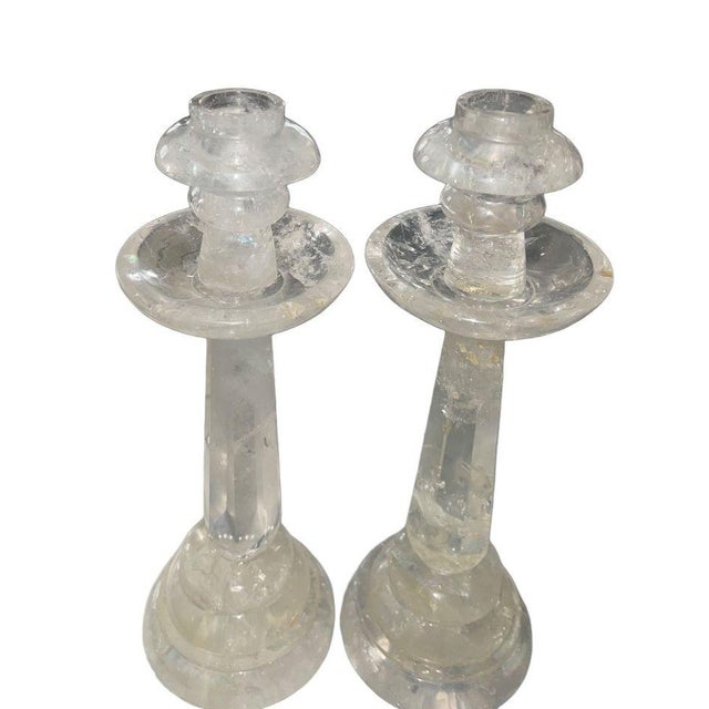 Set of Four Faceted Rock Crystal Candlesticks, Usa, 20th Century For Sale In Los Angeles - Image 6 of 8