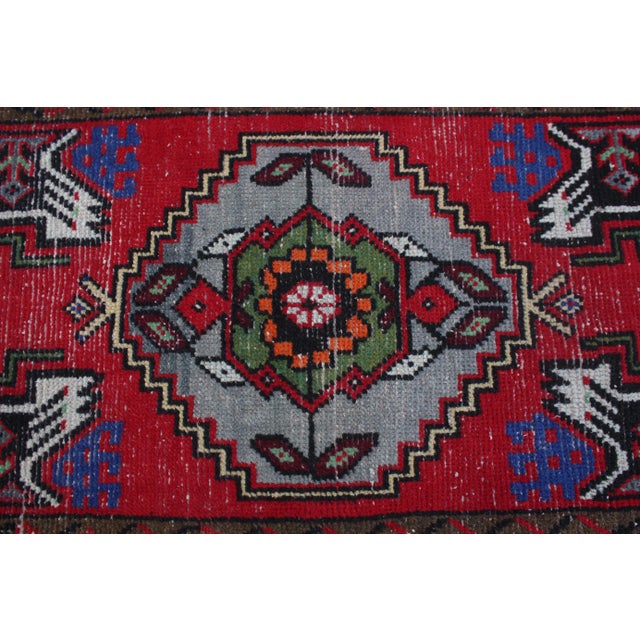 Red 1960s Turkish Vintage Hand Knotted Doormat Rug For Sale - Image 8 of 13
