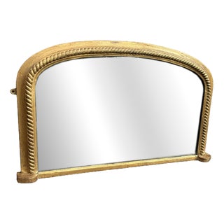 Antique English Arched Top Gilt Ribbed Overmantle Mirror, 1800s For Sale