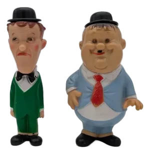 Rubber Laurel & Hardy Figures from Ledraplastic, Set of 2