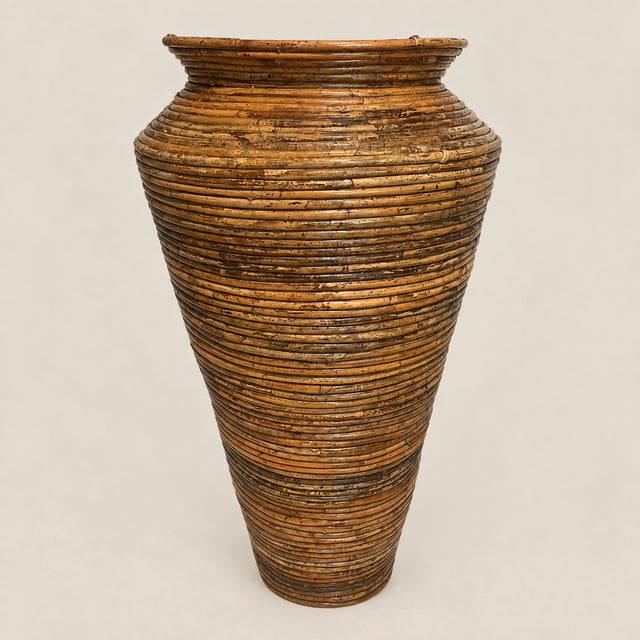 Hollywood Regency Vintage Italian Pencil Reed Floor Vase For Sale - Image 3 of 11