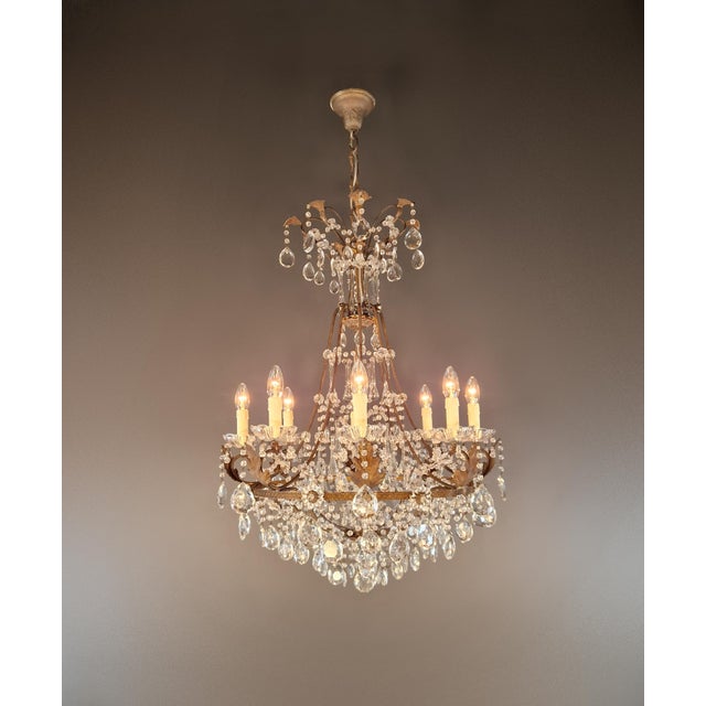 Antique Louis XV Revival Tradition Crystal Chandelier Brass and Metal 8 Lights For Sale - Image 15 of 16