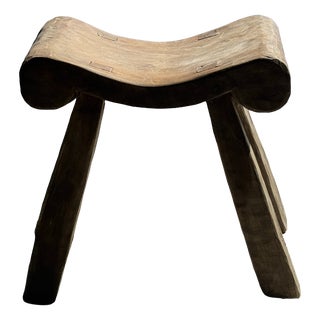 Antique Indonesian Teak Four-Legged Stool, 1980s For Sale