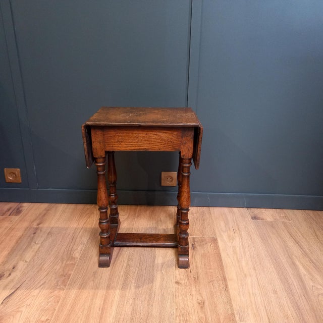 Brown Antique Drop Leaf Joint Stool, 1700s For Sale - Image 8 of 13