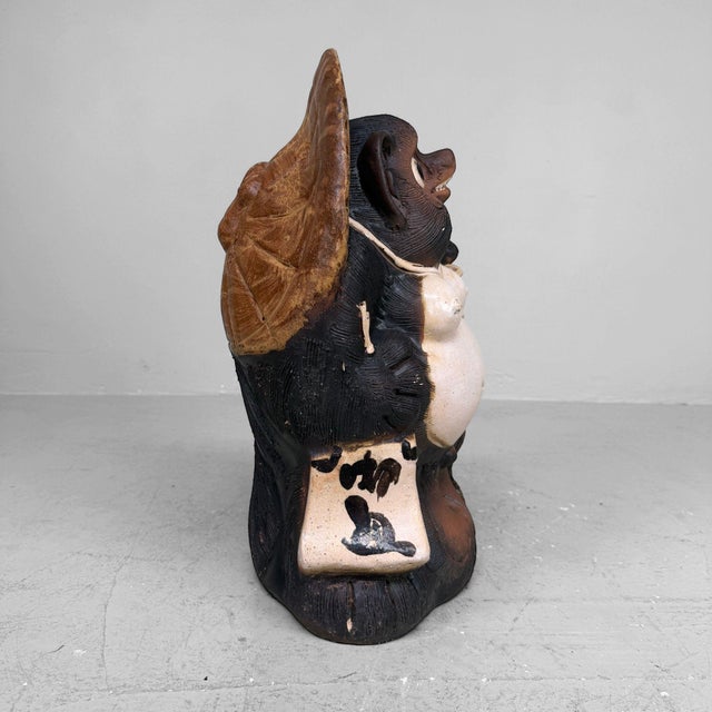 Ceramic Large Shōwa Decorative Tanuki Raccoon Dog Shigaraki Earthenware, Japan, 1970s For Sale - Image 7 of 11