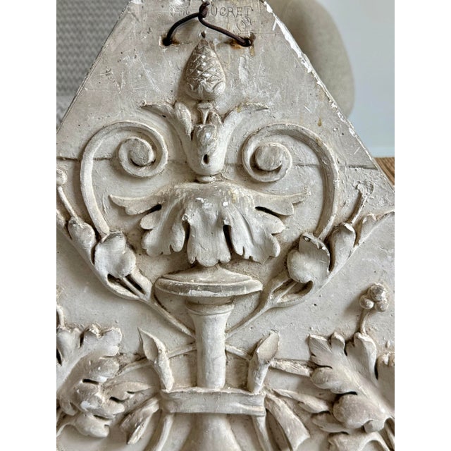 Late 19th Century 1892 Neoclassical French Large Decorative Architectural Bas-Relief Cast Plaster Workshop Sample, High Relief Scrollwork With Acanthus & Olive Leaves For Sale - Image 5 of 12