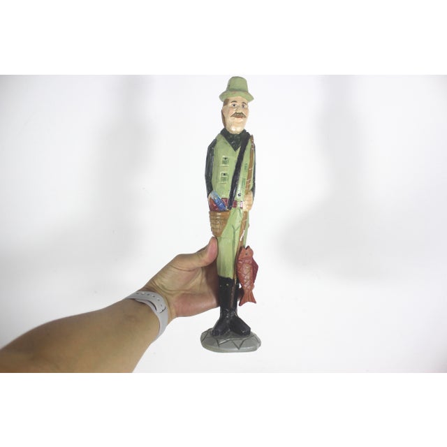 Green Vintage Hand Carved Wood Fisherman Folk Art For Sale - Image 8 of 9