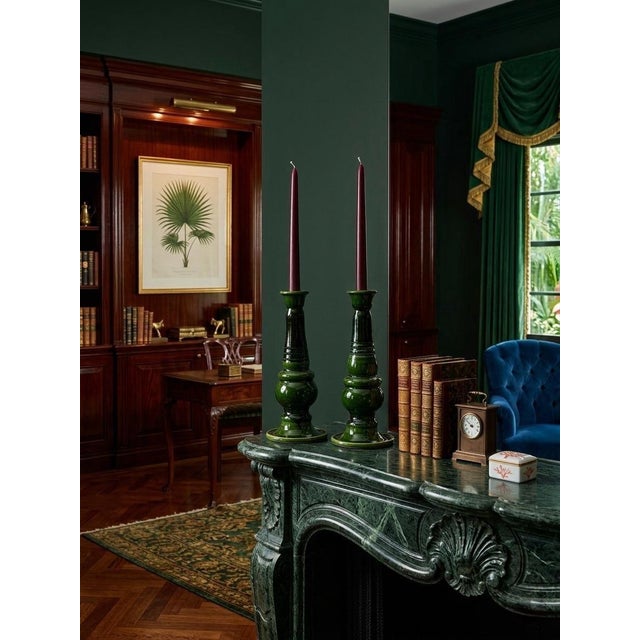 Pair of Moroccan Emerald Green Glazed Ceramic Candlesticks For Sale - Image 9 of 9