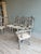 Blue Set of Eight Carved Italian Dining Chairs With Painted Wood Frames and Linen Upholstered Seats - Two Armchairs - Six Sidechairs For Sale - Image 8 of 12