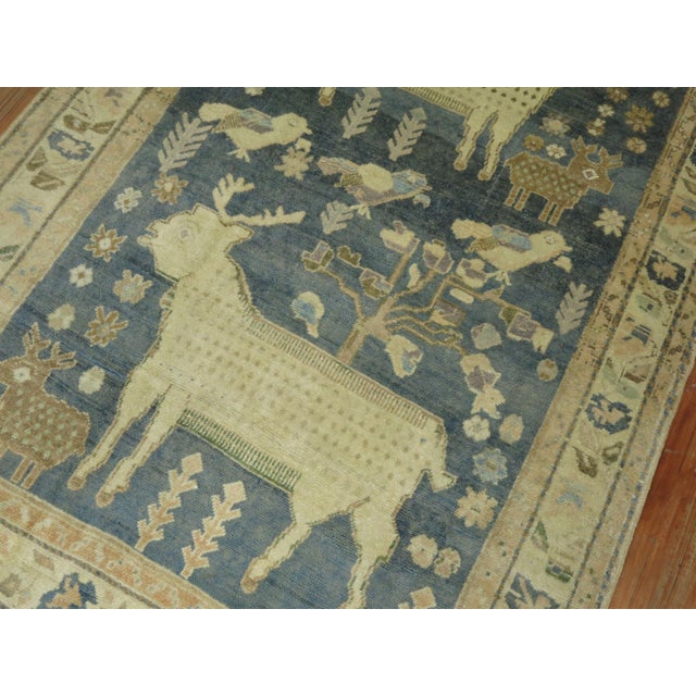 Mid 20th Century Pictorial Sheep Pigeon Sea Foam Turkish Anatolian Accent Size Decorative Rug For Sale - Image 4 of 18