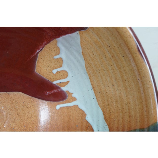 Green Large Vintage Studio Art Pottery Abstract Stoneware Drip Glaze Serving Bowl 17" For Sale - Image 8 of 13