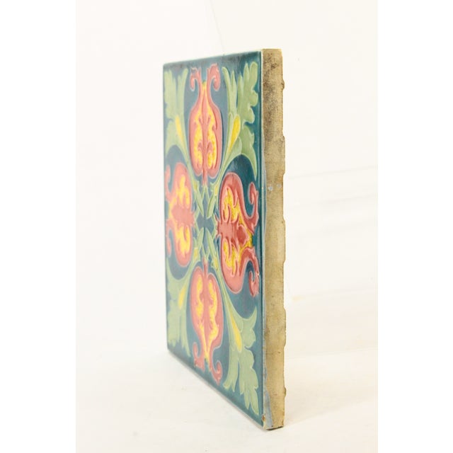 1901-02 English Art Nouveau Ceramic Majolica Glazed Tile Floral, Lilies For Sale In Houston - Image 6 of 12