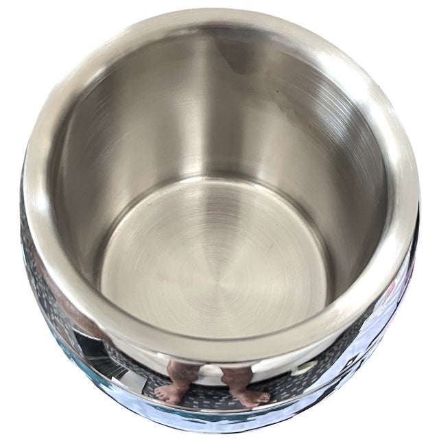 Metal Vintage Aluminum Chrome and Turquoise Guilloché Effect and Ice Bucket / Wine Chiller With Lid – 1970s Modern Italian Barware For Sale - Image 7 of 7