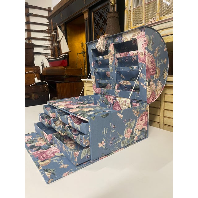 Vintage Fabric Covered Domed-Top Jewelry Box and Photo Frame For Sale - Image 9 of 15