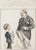 Man and Child'' is an original watercolor and pen drawing on ivory-colored paper, Hand-signed by Luigi Bompard...