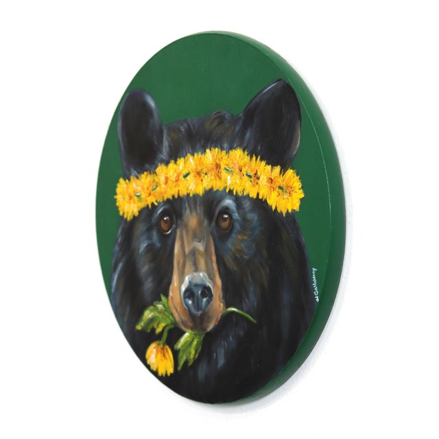 Contemporary Boho Black Bear - Original Bohemian Black Bear Pop Art Oil Painting For Sale - Image 3 of 9