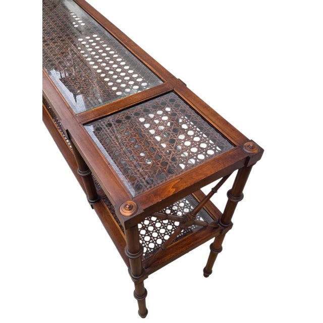 Vintage Faux Bamboo Cane Console Server Sideboard Sofa Table For Sale - Image 9 of 11