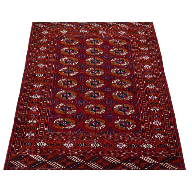 Persian 1960s Vintage Persian Turkman Red Handmade All-Over Medallion Wool Rug For Sale - Image 3 of 7
