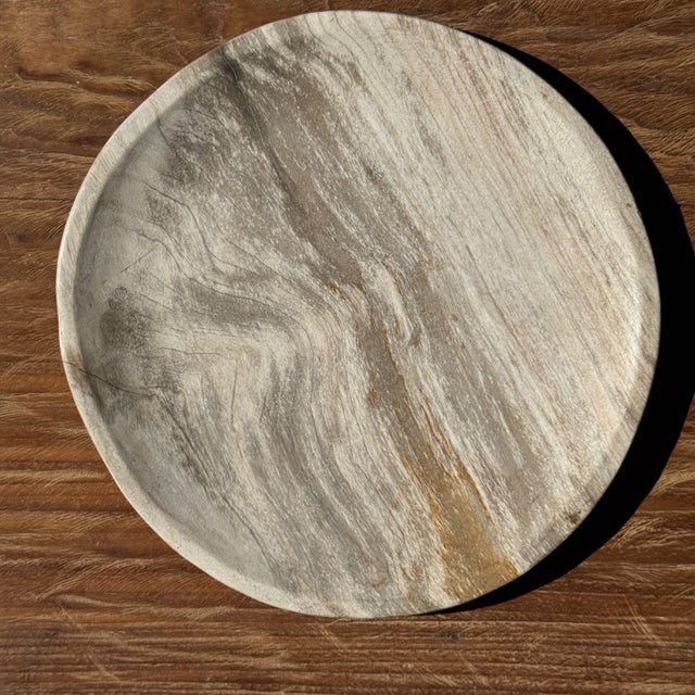 Beige Vintage Wood Circular Tray, 1980s For Sale - Image 8 of 8