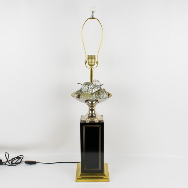 Maison Charles Black Enamel and Crystal Fruits Table Lamp , France Circa 1960 For Sale - Image 10 of 14