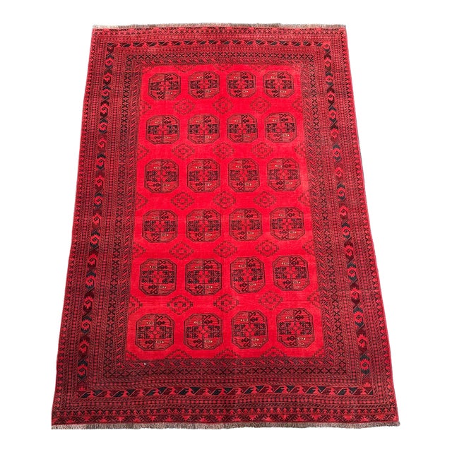 Vintage Afghan Turkoman Tribal Wool Rug For Sale