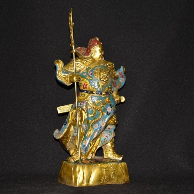 Traditional Late 19th Century Cloisonné Enamel Guan Gong Statue, God of Wealth, 4kg For Sale - Image 3 of 9