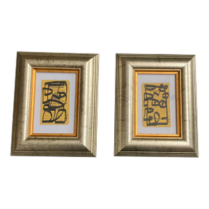 Contemporary Two Original Wayne Cunningham Abstract Marker Drawings on Vintage Registration Cards- Set of Two