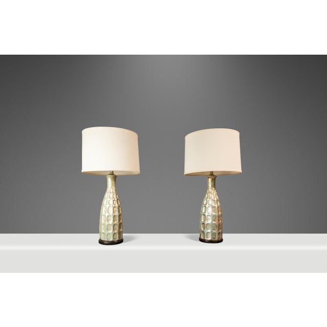 Mid-Century Modern Vintage Mid-Century Modern Textured Rough Glazed Ceramic Table Lamps C. 1970s - Set of Two (2) For Sale - Image 3 of 12