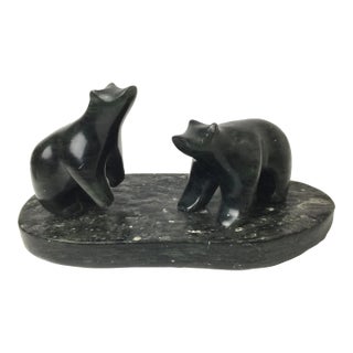 Vintage Ross Parkinson Eskimo Stone Art Sculpture of Two Bears For Sale