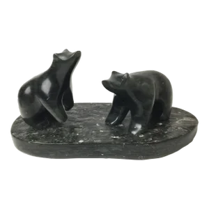 Vintage Ross Parkinson Eskimo Stone Art Sculpture of Two Bears