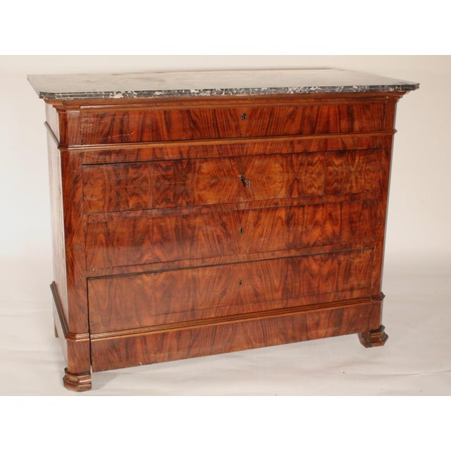 French Antique Louis Philippe Style Burl Walnut Chest of Drawers With Marble Top For Sale - Image 3 of 11