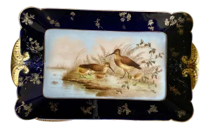 Antique Cobalt Blue Birds Limoges France Deposé Platter