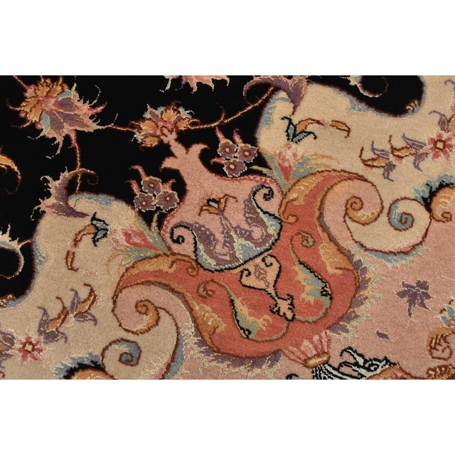 Fine Tabriz Rug 5′ X 6’8” Black Wool/Silk Traditional Hand-Knotted Carpet For Sale - Image 4 of 15