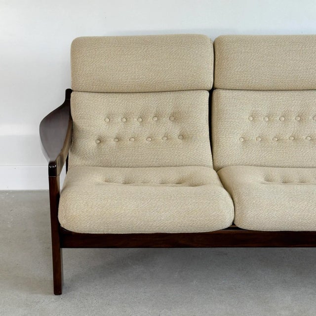 1970s Vintage Upholstered Mid-Century Modern 3-Seat Sofa For Sale - Image 4 of 11