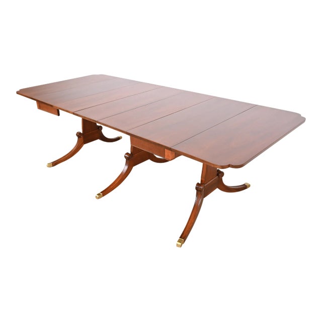 Drexel Georgian Mahogany Triple Pedestal Extension Dining Table, Newly Refinished For Sale