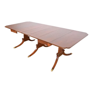 Drexel Georgian Mahogany Triple Pedestal Extension Dining Table, Newly Refinished