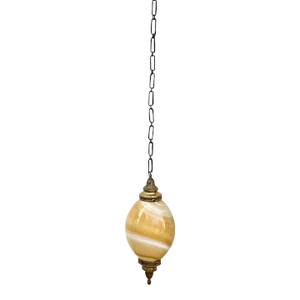 Light Pendant : Vintage Murano Style Very Large Oval Shaped Blown Glass Pendant With “Onyx” Glass Swirl Golden Coloration and Brass Fittings