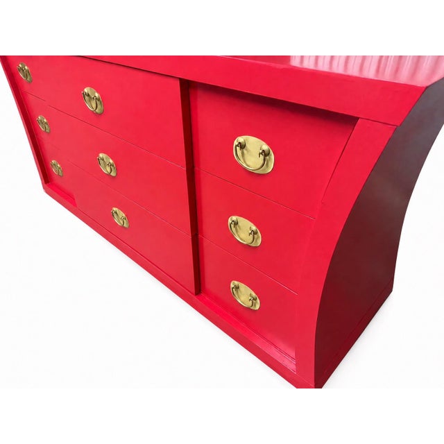 Vintage 9 Drawer Lowboy Reimagined in Scarlett For Sale - Image 4 of 8