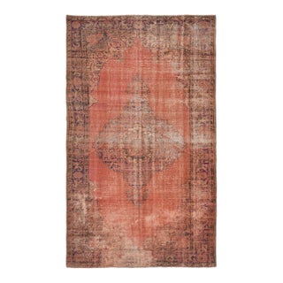 1970s Vintage Turkish Oushak Handmade Wool Cotton Orange Area Rug For Sale