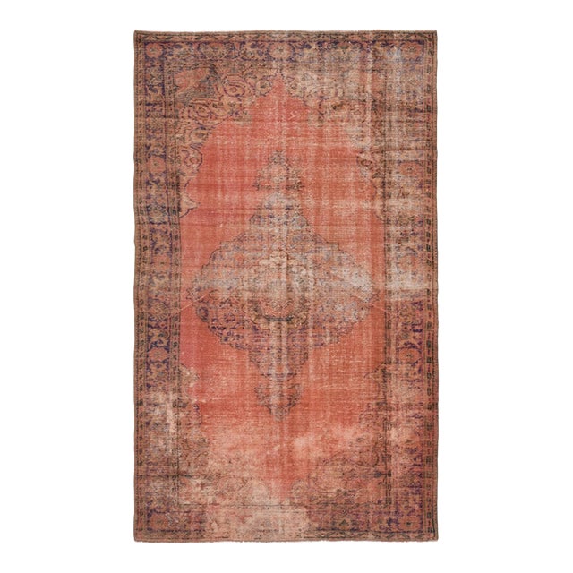 1970s Vintage Turkish Oushak Handmade Wool Cotton Orange Area Rug For Sale