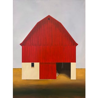 Old Red by Justin Wheatley | Acrylic on Canvas Red Barn With Ochre Field For Sale