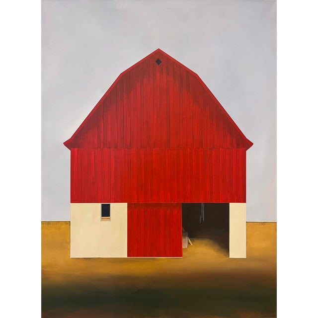 Old Red by Justin Wheatley | Acrylic on Canvas Red Barn With Ochre Field For Sale