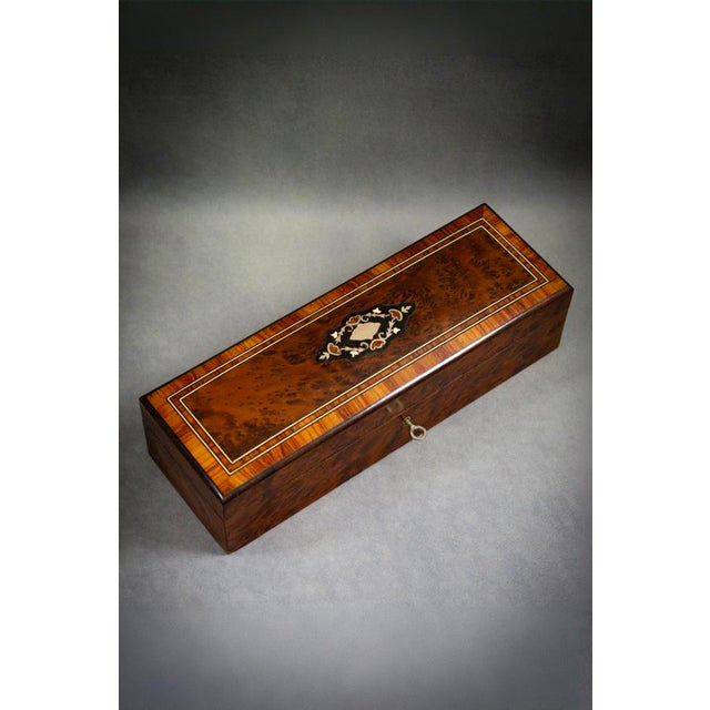 Metal Marquetry Glove Box in Burr Walnut and Rosewood, 1880 For Sale - Image 7 of 9