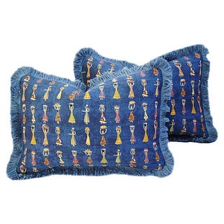 Donghia Navy Au Marche Jacquard Pillows - A Pair For Sale