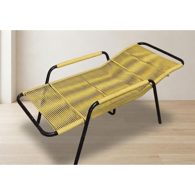 Vintage Yellow Cord Lounge Chair in Tubular Metal, 1970s For Sale - Image 3 of 13