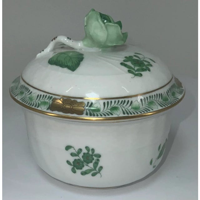 Ceramic Herend Hungary Chinese Bouquet Green Vintage Porcelain Lidded Box For Sale - Image 7 of 12