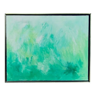 Mid Century Oil on Canvas Abstract Painting - Sea Green - Signed For Sale