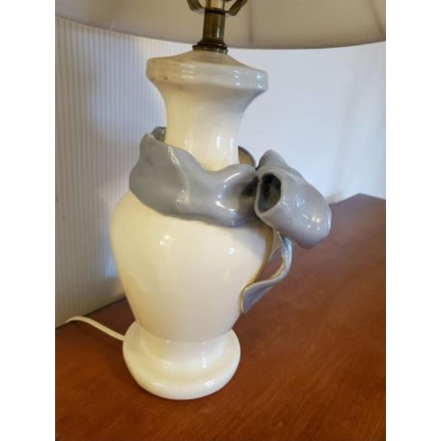 Shabby Chic Vintage Betlar Ca. Ceramic Lamp With Blue Bow For Sale - Image 3 of 4